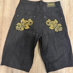 South Pole Men's Dark Shorts with Yellow Embroidery